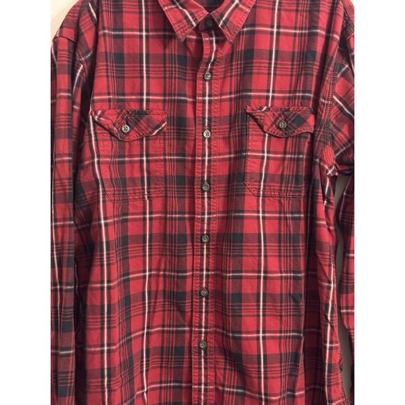 GH Bass Red Plaid LS Button Up Shirt Heavy Flannel Cotton Sz XL Gorpcore Work - Picture 2 of 6